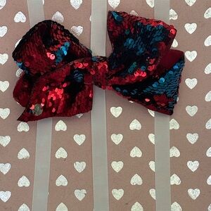 Sequin Bow Hair Clip for Kids - Red and Blue